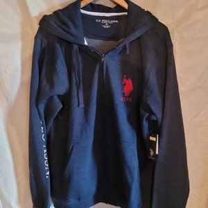 New U.S. Polo Assn. Men's Long Sleeve Fleece Lined Zip Front Hoodie Black